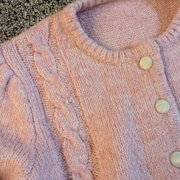 Puffy sleeves vintage style lady soft pink buttons sweater - Picture 2 of 9